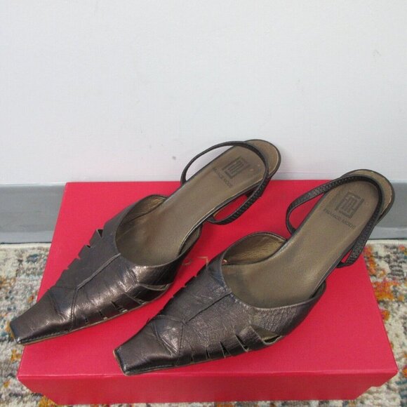 France Mode Mules Women Size 38 Brown Pointed Toe Leather High Heels Sexy 322 - Picture 2 of 12